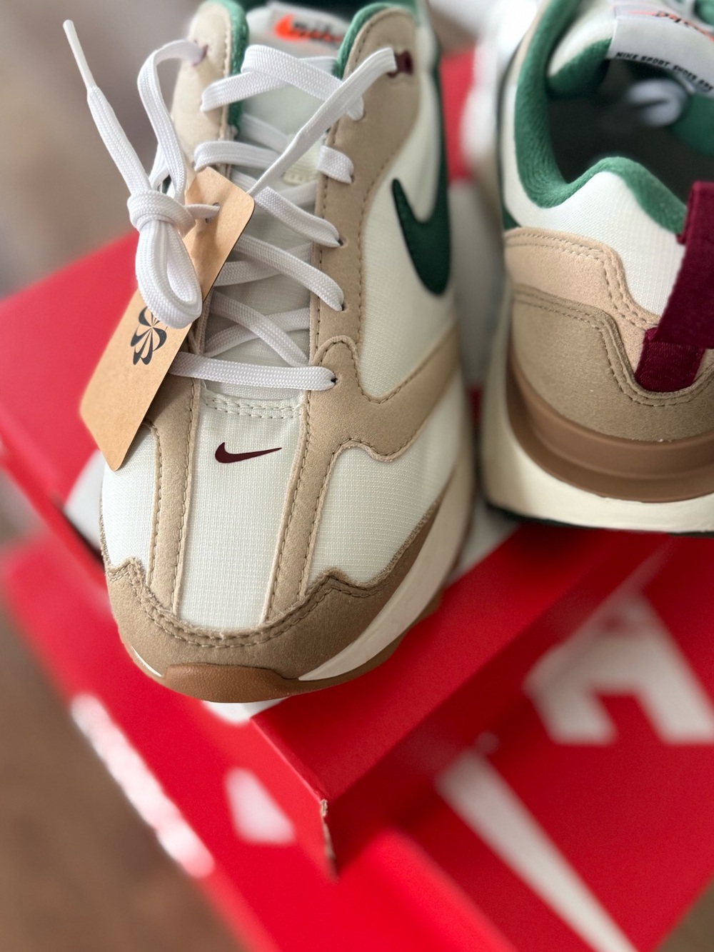 Kids' Neutral Multi-Color Athletic Shoes with Green Swoosh - Nike